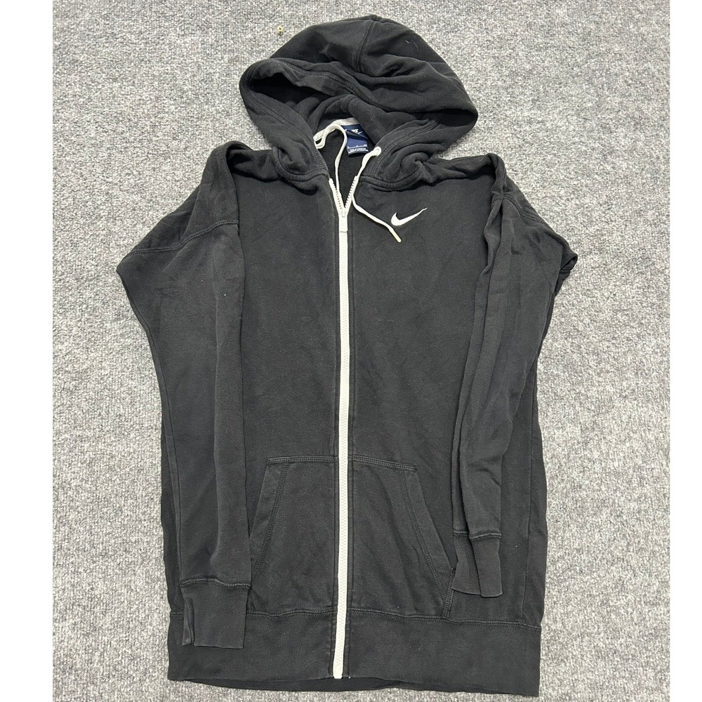 Nike Hoodie Women Size S Black Athletic Full Zip Cotton Blend Swoosh Logo Pocket